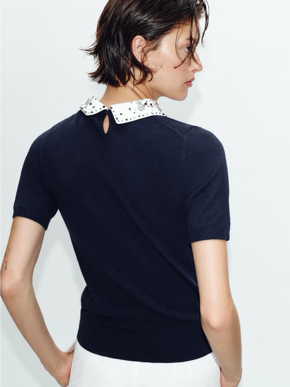 ZARA BNWT JEWELED BEADED KNIT POLO. NAVY BLUE 8851/006/401 - Picture 4 of 8